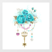Turquoise-Rozen met Keys Raamsticker (Vel)