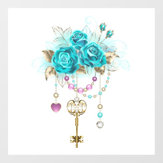 Turquoise-Rozen met Keys Raamsticker (Vel)