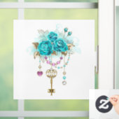 Turquoise-Rozen met Keys Raamsticker (Huis)