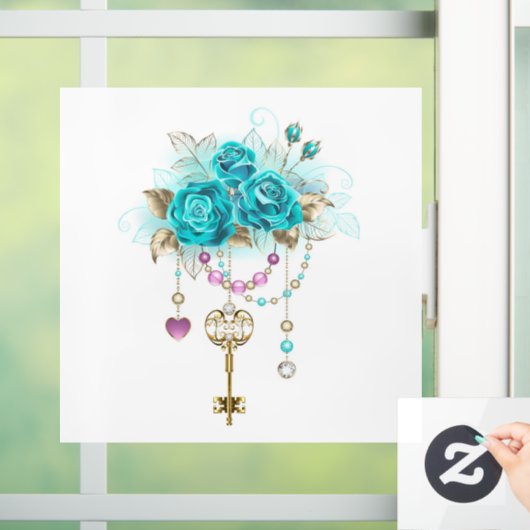 Turquoise-Rozen met Keys Raamsticker (Huis)