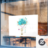 Turquoise-Rozen met Keys Raamsticker (Cafe Raam)