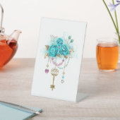 Turquoise-Rozen met Keys Reclamebord Met Voetstuk (Insitu)