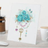 Turquoise-Rozen met Keys Reclamebord Met Voetstuk (Insitu)