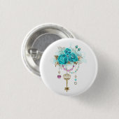Turquoise-Rozen met Keys Ronde Button 3,2 Cm (Voorkant /achterkant)