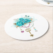 Turquoise-Rozen met Keys Ronde Kartonnen Onderzetter (Gebogen)