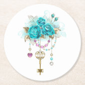 Turquoise-Rozen met Keys Ronde Kartonnen Onderzetter (Voorkant)