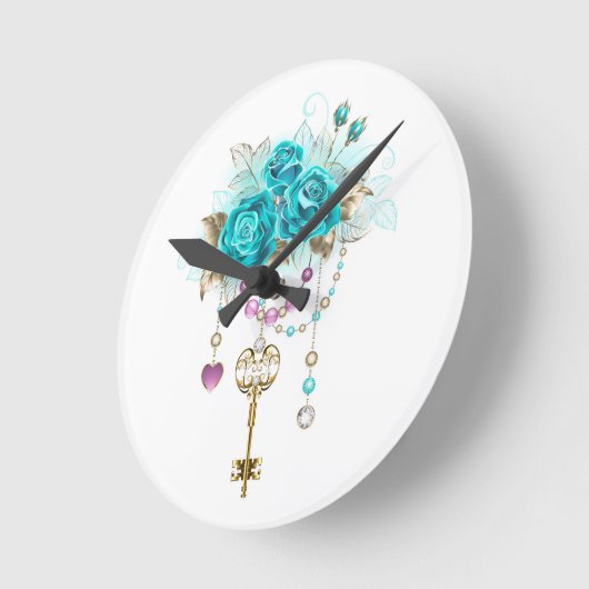 Turquoise-Rozen met Keys Ronde Klok (Hoek)