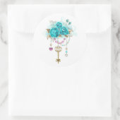 Turquoise-Rozen met Keys Ronde Sticker (Tas)