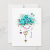 Turquoise-Rozen met Keys RSVP Kaartje (Voorkant)