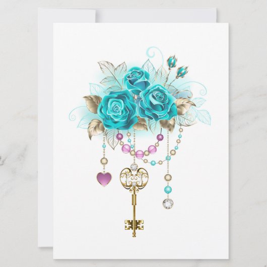 Turquoise-Rozen met Keys Save The Date (Voorkant)