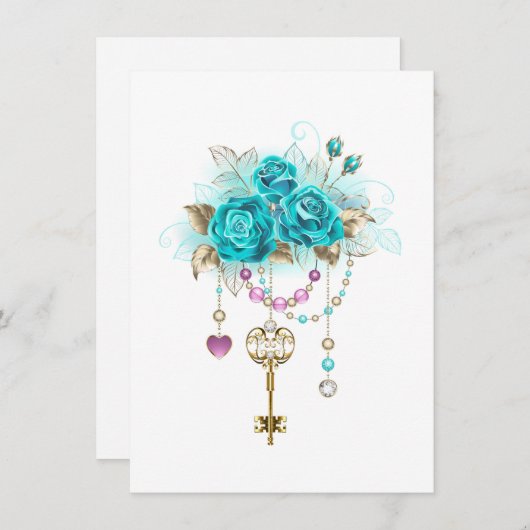 Turquoise-Rozen met Keys Save The Date (Voorkant / Achterkant)