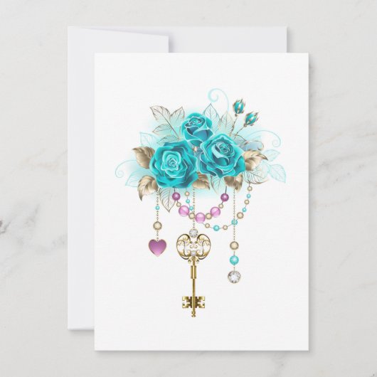 Turquoise-Rozen met Keys Save The Date (Voorkant)