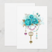Turquoise-Rozen met Keys Save The Date (Voorkant / Achterkant)