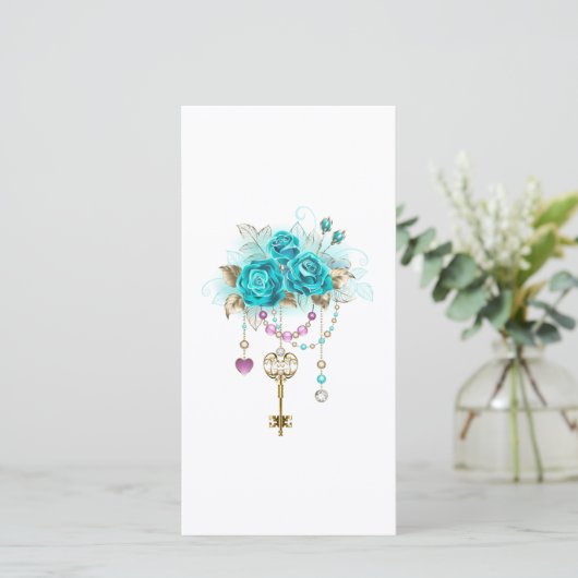 Turquoise-Rozen met Keys Save The Date (Staand voorkant)