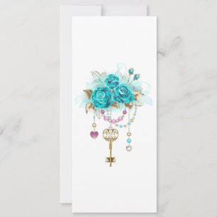 Turquoise-Rozen met Keys Save The Date