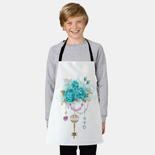 Turquoise-Rozen met Keys Schort (Gedragen)