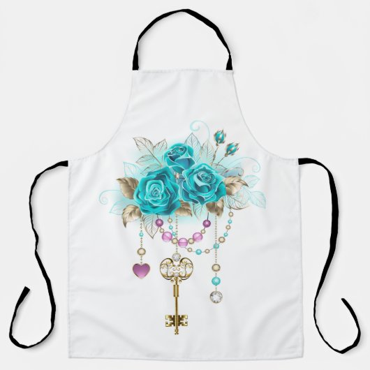 Turquoise-Rozen met Keys Schort (Voorkant)