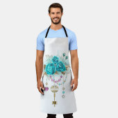 Turquoise-Rozen met Keys Schort (Gedragen)