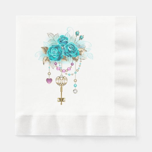 Turquoise-Rozen met Keys Servet (Voorkant)