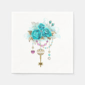 Turquoise-Rozen met Keys Servet (Voorkant)