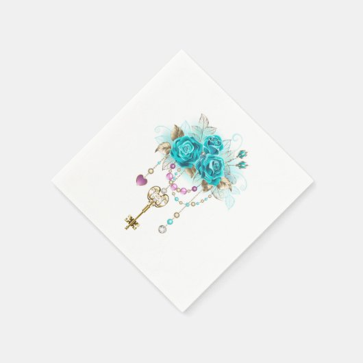 Turquoise-Rozen met Keys Servet (Hoek)