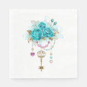 Turquoise-Rozen met Keys Servet (Voorkant)