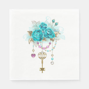 Turquoise-Rozen met Keys Servet