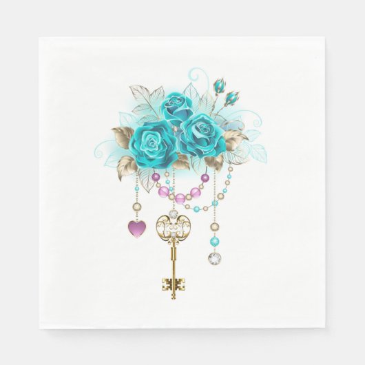 Turquoise-Rozen met Keys Servet (Voorkant)