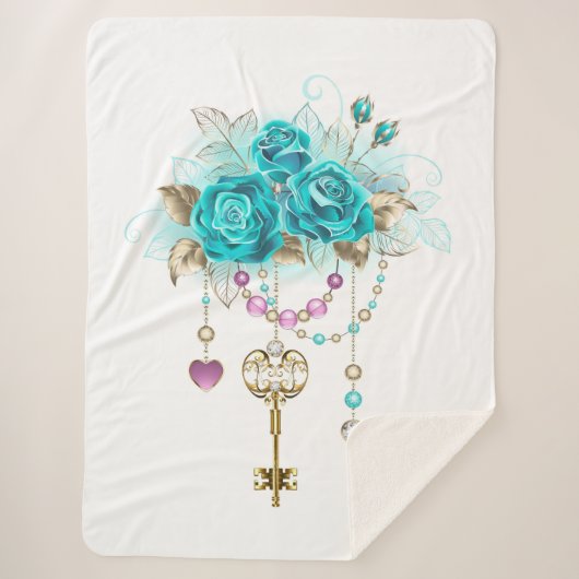 Turquoise-Rozen met Keys Sherpa Deken (Voorkant)