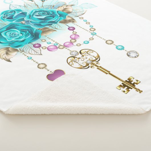 Turquoise-Rozen met Keys Sherpa Deken (3/4)
