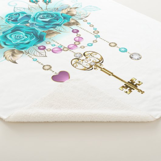 Turquoise-Rozen met Keys Sherpa Deken (3/4)