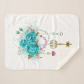 Turquoise-Rozen met Keys Sherpa Deken (Voorkant (horizontaal))