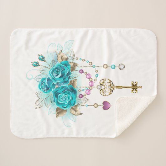Turquoise-Rozen met Keys Sherpa Deken (Voorkant (horizontaal))
