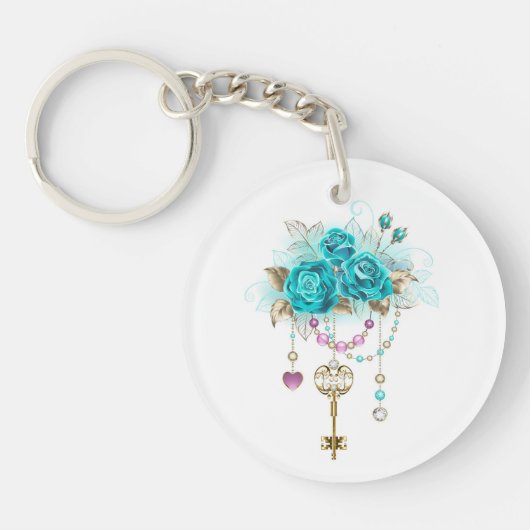 Turquoise-Rozen met Keys Sleutelhanger (Voorkant)