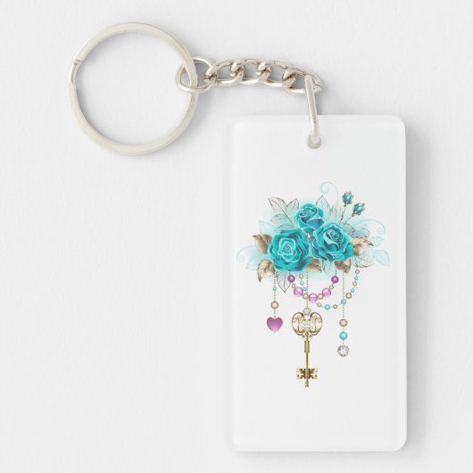 Turquoise-Rozen met Keys Sleutelhanger (Voorkant)