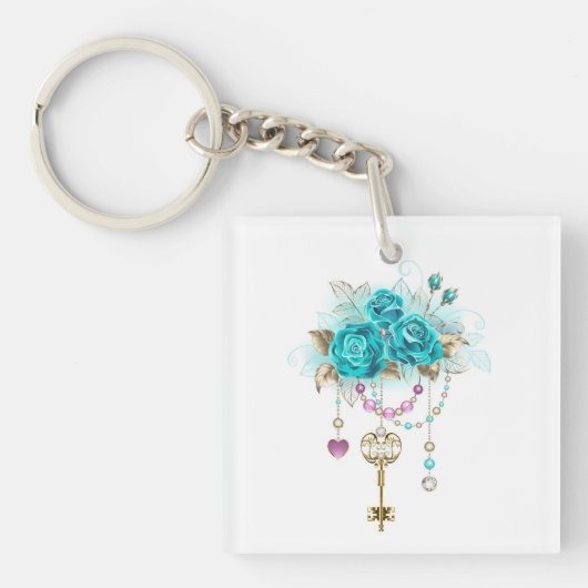 Turquoise-Rozen met Keys Sleutelhanger (voorkant)