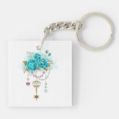 Turquoise-Rozen met Keys Sleutelhanger (Achterkant)