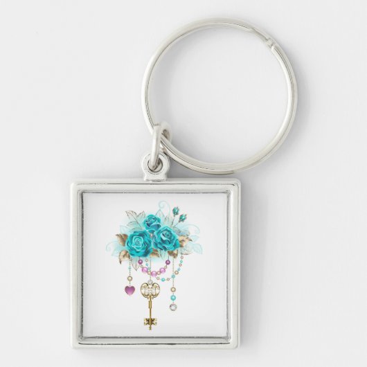 Turquoise-Rozen met Keys Sleutelhanger (Voorkant)