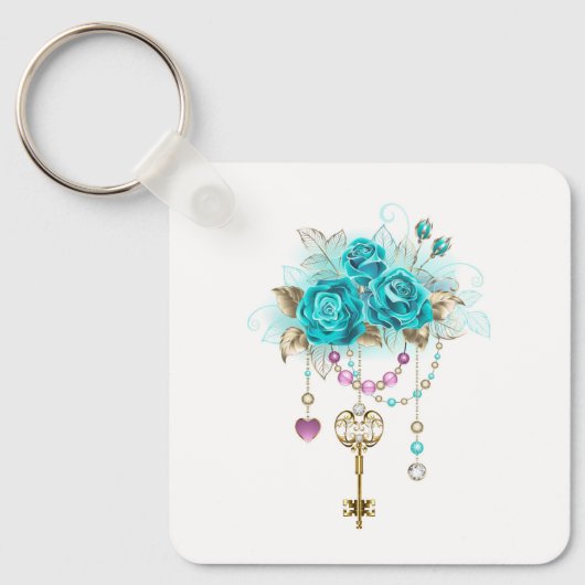 Turquoise-Rozen met Keys Sleutelhanger (Voorkant)