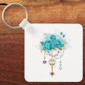 Turquoise-Rozen met Keys Sleutelhanger (Voorkant)