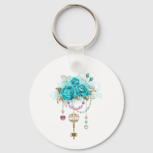 Turquoise-Rozen met Keys Sleutelhanger