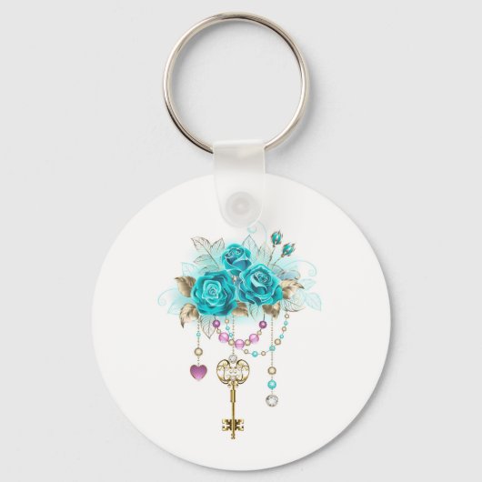Turquoise-Rozen met Keys Sleutelhanger (Voorkant)