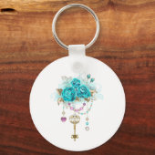 Turquoise-Rozen met Keys Sleutelhanger (Achterkant)