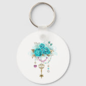 Turquoise-Rozen met Keys Sleutelhanger (Achterkant)