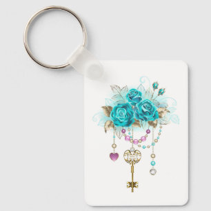 Turquoise-Rozen met Keys Sleutelhanger