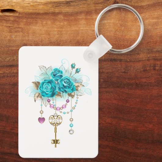 Turquoise-Rozen met Keys Sleutelhanger (Achterkant)