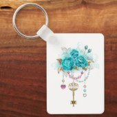Turquoise-Rozen met Keys Sleutelhanger (Voorkant)