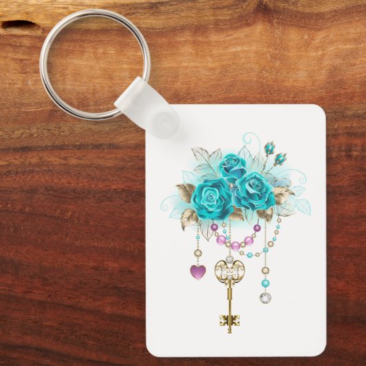 Turquoise-Rozen met Keys Sleutelhanger (Voorkant)