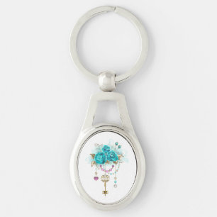 Turquoise-Rozen met Keys Sleutelhanger