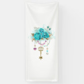 Turquoise-Rozen met Keys Spandoek (Verticaal)
